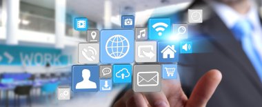 Modern dijital simge uygulama kullanarak iş adamı