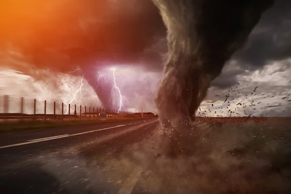 Large Tornado disaster on a road — Stock Photo, Image