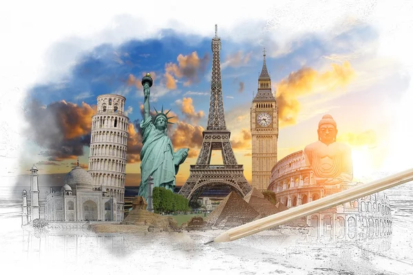 Famous landmarks of the world grouped together — Stock Photo, Image