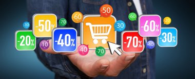 Genç adam satış döneminde alışveriş