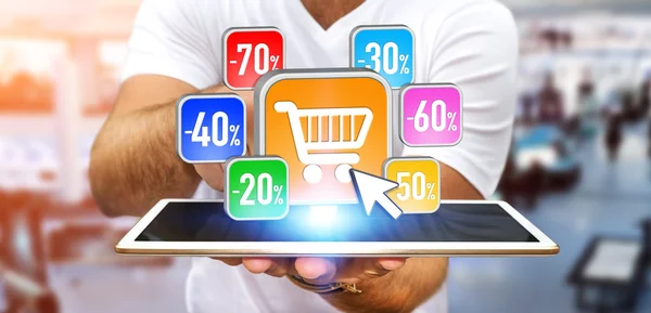 Young man shopping during sales period — Stock Photo, Image