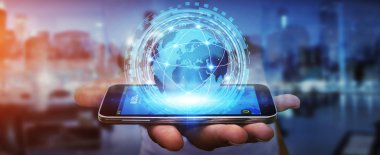 Dijital dokunsal dünya arabirimini kullanarak iş adamı