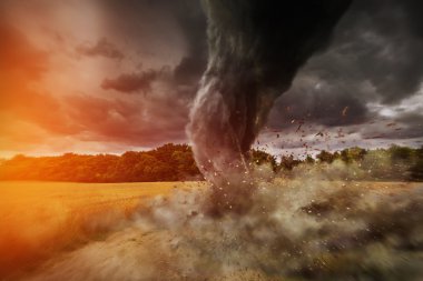 Large Tornado disaster on a road clipart
