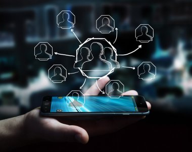 İşadamı el çekilmiş sosyal ağ kullanma