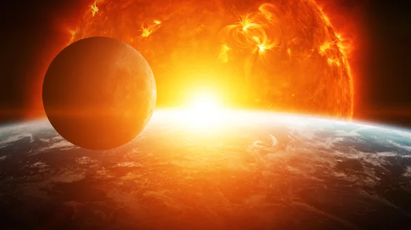 Explodierende Sonne im All in Planetennähe — Stockfoto