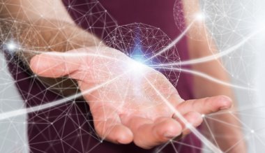 Veri ağı ile elini kullanarak iş adamı