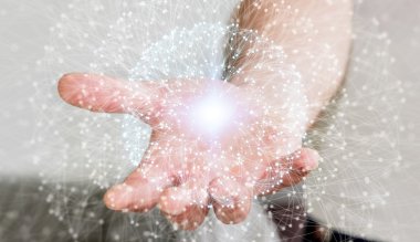 Veri ağı ile elini kullanarak iş adamı