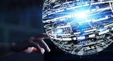 Onun parmaklarıyla veri ağı kullanarak iş adamı