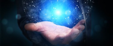 Onun parmaklarıyla veri ağı kullanarak iş adamı