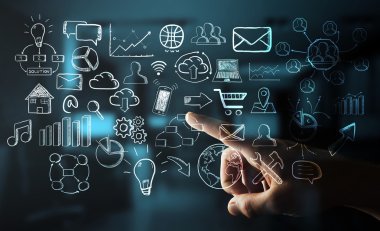 El dokunmadan işadamı web simgeleri çizilmiş