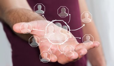 El çekilmiş sosyal ağ tutan işadamı