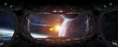 View of outer space from the window of a space station 'elements of this image furnished by NASA'