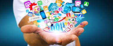 Modern uygulamalar kullanarak iş adamı