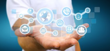 Dijital dokunmatik ekran web ağı web ile tutan işadamı 