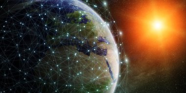 Global network and data exchange over the world 'elements of this image furnished by NASA'