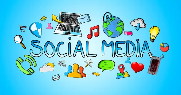 Hand drawn social media illustration with icons — Stock Photo, Image