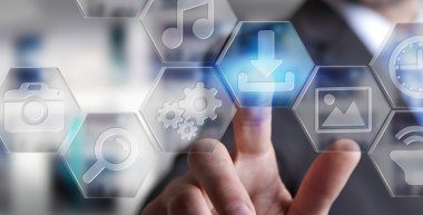 Modern dijital uygulamalar arabirimini kullanarak iş adamı