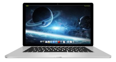 Beyaz arka planda 3d render modern dizüstü bilgisayar