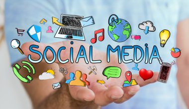 Elle çizilmiş sosyal medya tanıtımı tutan adam