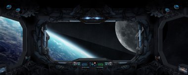 Gezegenin Dünya'dan bir uzay istasyonu öğelerin Nasa tarafından döşenmiş bu görüntünün içinde görünüm