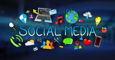 Sosyal medya illüstrasyon simgeleri ile el çekilmiş