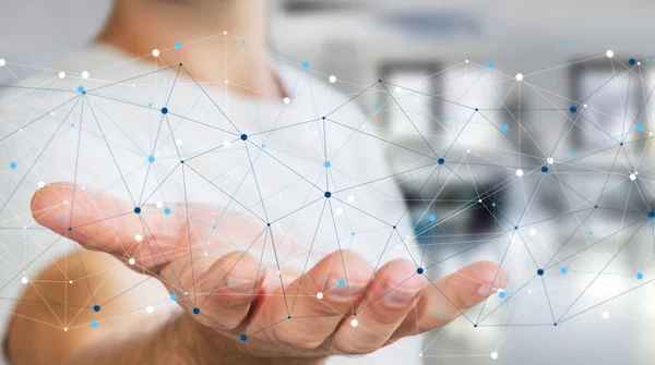 Businessman holding digital data network in his hand — Stock Photo, Image