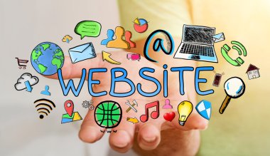 Elle çizilmiş internet tanıtımı tutan adam