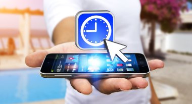 Modern cep telefonu ile internet üzerinde sörf işadamı