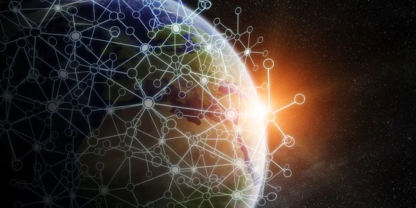 Wereldwijde netwerk en gegevens exchange via de wereld elementen van dit beeld ingericht door Nasa — Stockfoto