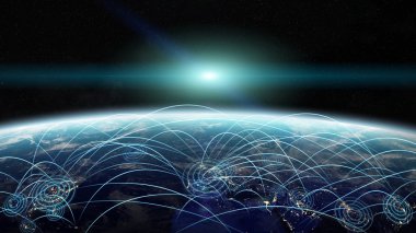 Nasa tarafından döşenmiş bu görüntü 3d render unsurları küresel ağ ve veri alışverişi