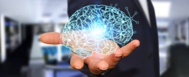 X-ışını insan beyni elinde tutan işadamı