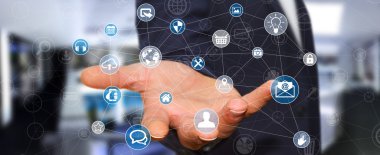 Çoklu ortam ağ 3d render tutan işadamı