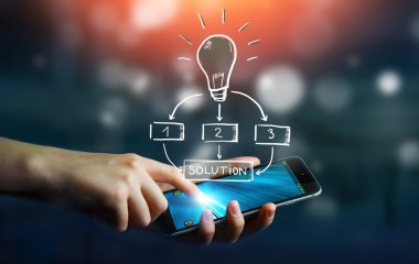 Elle çizilmiş ampul tutan işadamı