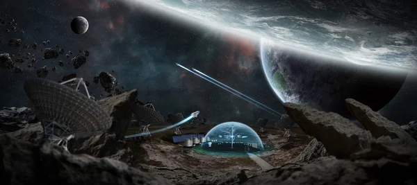 สถานีหอดูดาวในอวกาศ 3D แสดงองค์ประกอบของภาพนี้ที่จัดทําโดยนาซ่า — ภาพถ่ายสต็อก