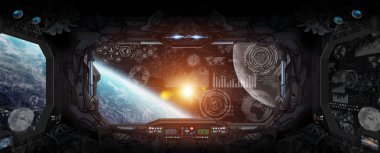 Gezegenin Dünya'dan bir uzay istasyonu öğelerin Nasa tarafından döşenmiş bu görüntünün içinde görünüm