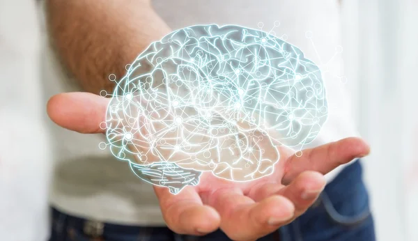 Hombre sosteniendo rayos X cerebro humano en su mano — Foto de Stock