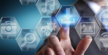 Modern dijital uygulamalar arabirimini kullanarak iş adamı