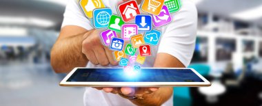 İşadamı modern cep telefonu uygulamalarıyla kullanma