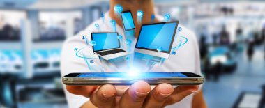 Teknik cihaz elinde tutan işadamı