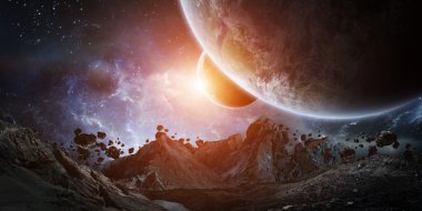 Earth 3d render unsurları çökmesine devasa asteroitler