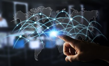 Küresel ağ ve veri alışverişi 3d render dokunmadan işadamı