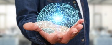 X-ışını insan beyni elinde tutan işadamı