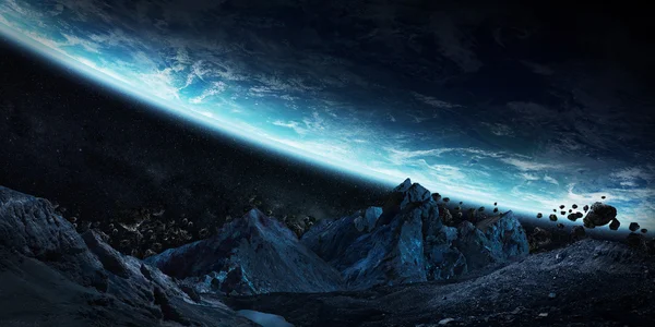 Гигантские астероиды вот-вот разобьют землю 3D рендерингом элементов — стоковое фото