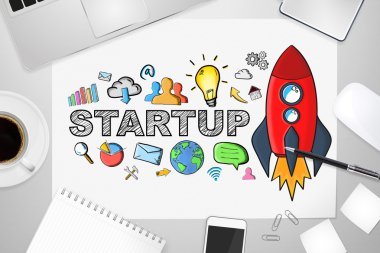 Office arka plan simgeleri metinle çizilmiş başlangıç el