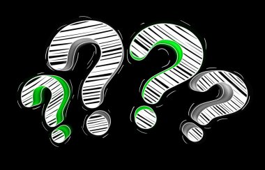 Yeşil ve beyaz çizilmiş soru işaretleri el