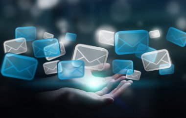 Dijital e-posta kutsal kişilerin resmi 3d render tutan işadamı