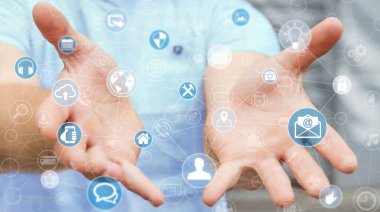 Çoklu ortam ağ 3d render tutan işadamı