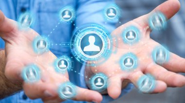 Mavi sosyal ağ 3B oluşturmayı kullanarak iş adamı