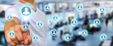 Mavi sosyal ağ 3B oluşturmayı kullanarak iş adamı