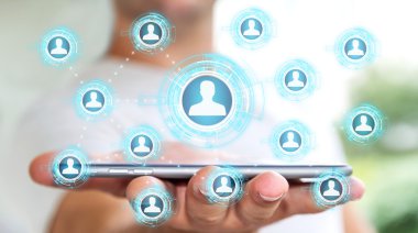 Mavi sosyal ağ 3B oluşturmayı kullanarak iş adamı